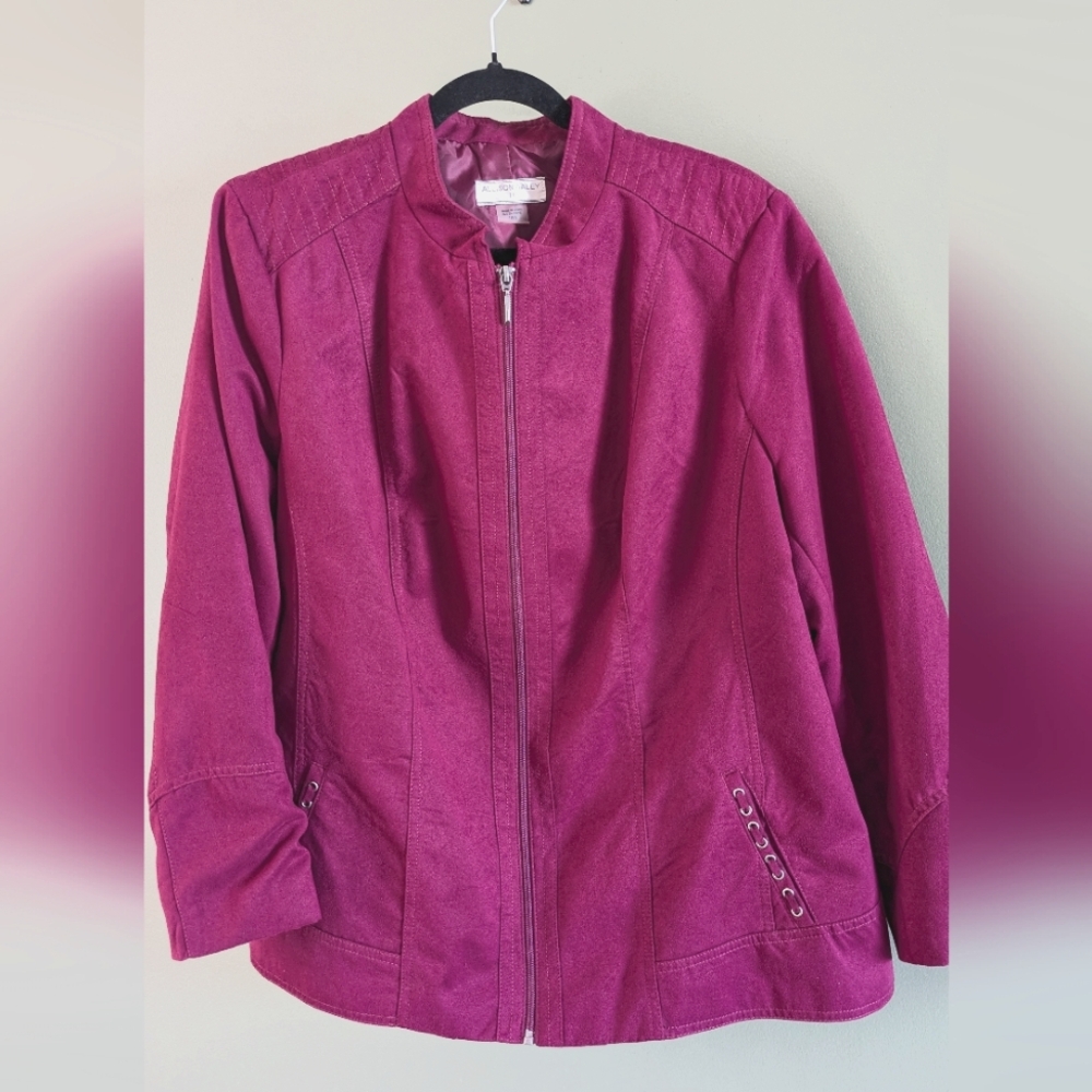 Allison Daley Faux Suede Casual Zip Lightweight Jacket w/Pockets 18W Plus Size